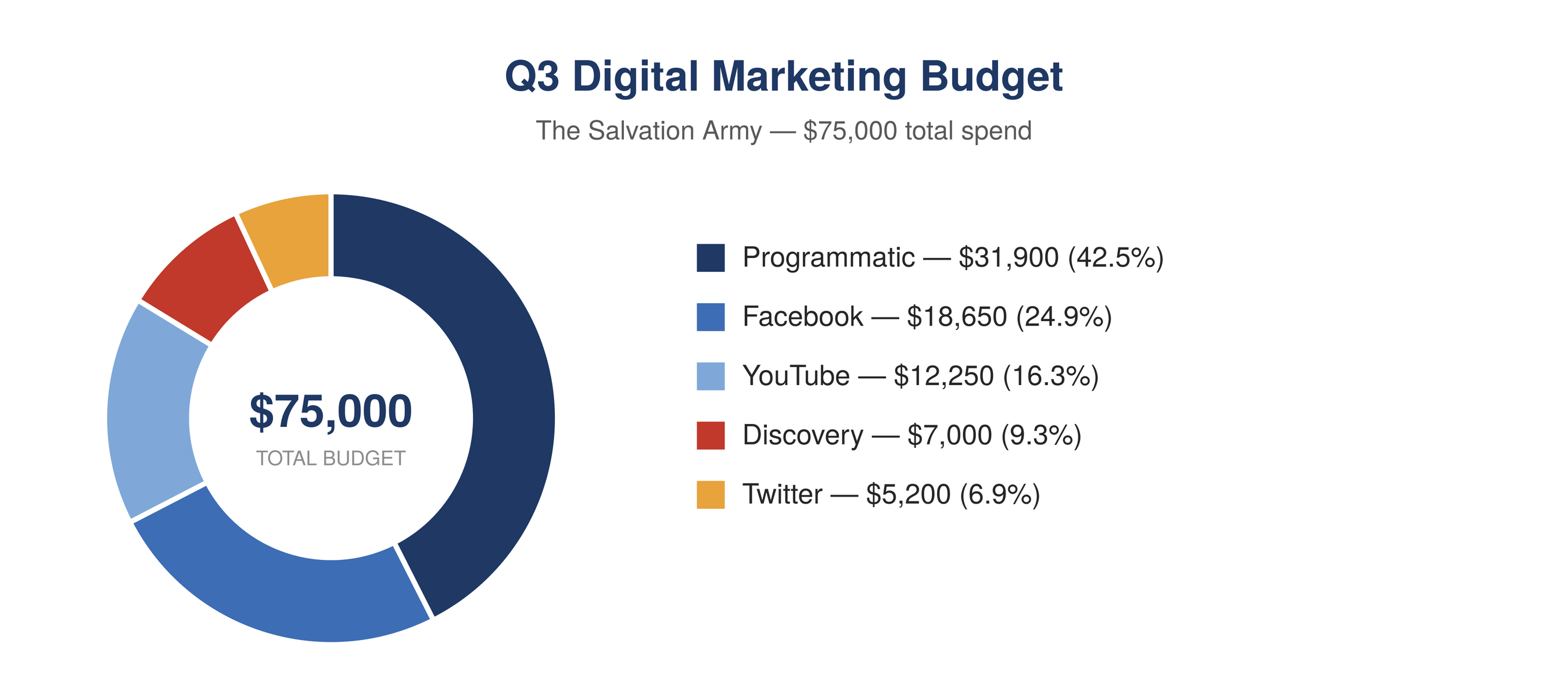 The Salvation Army Social Media Budget Graphic. Graph displaying social media budget for The Salvation Army. Created in 2022 by Dalton Wilkerson. Digital marketing budget allocation.
